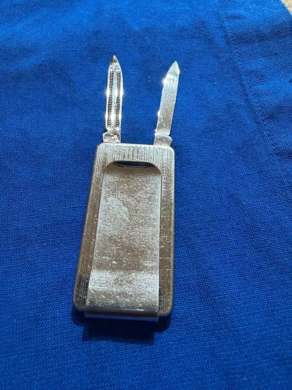 Vintage Airplane Motif Pocket Knife Money Clip